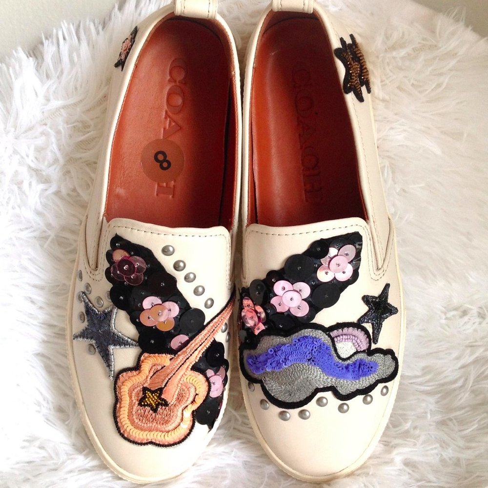 Coach C115  With Star Patch Sequins Star Leather Sneakers Festival Skate